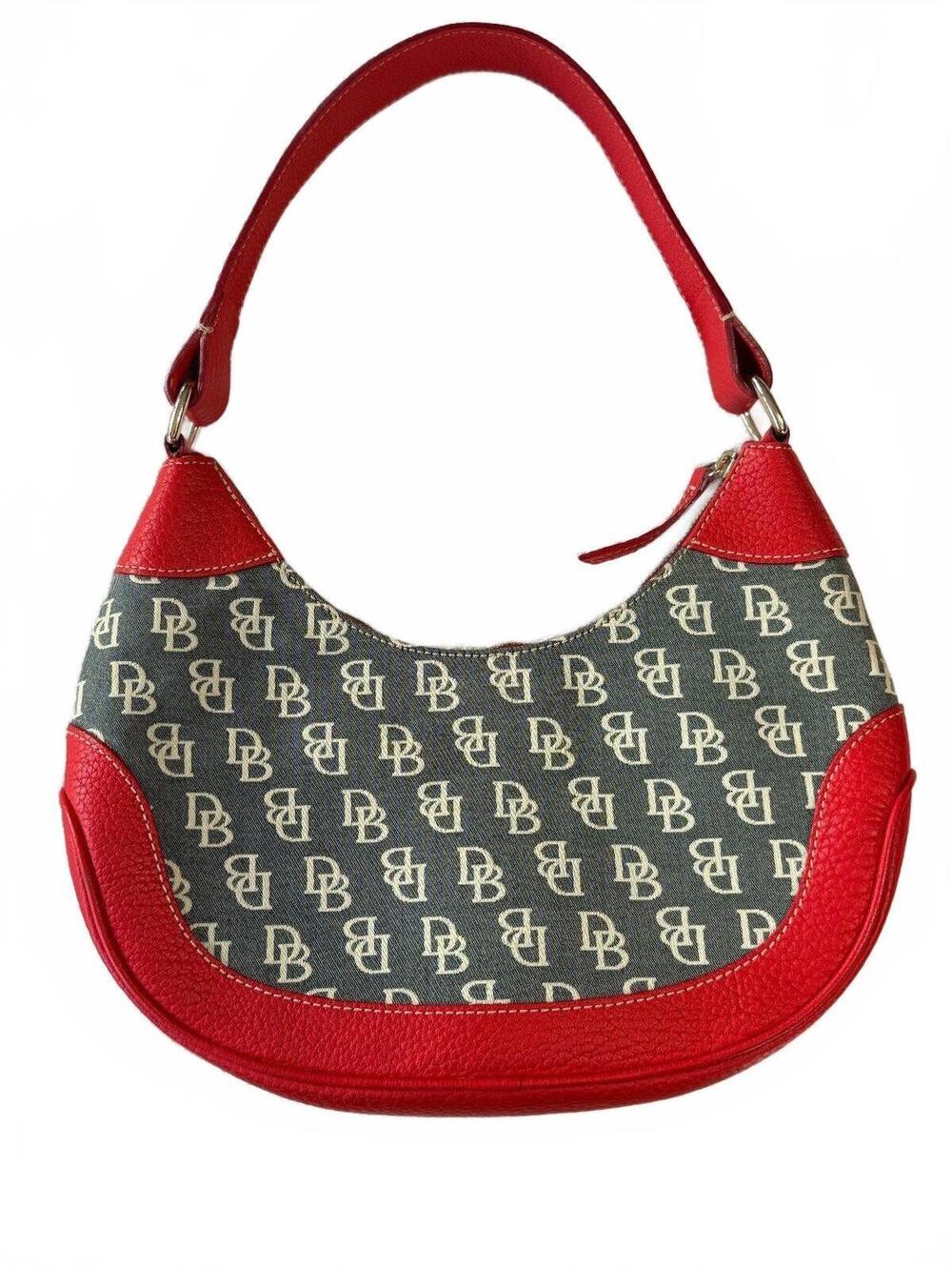 Dooney & Bourke Vintage Red Leather Logo Monogram Hobo Shoulder Bag